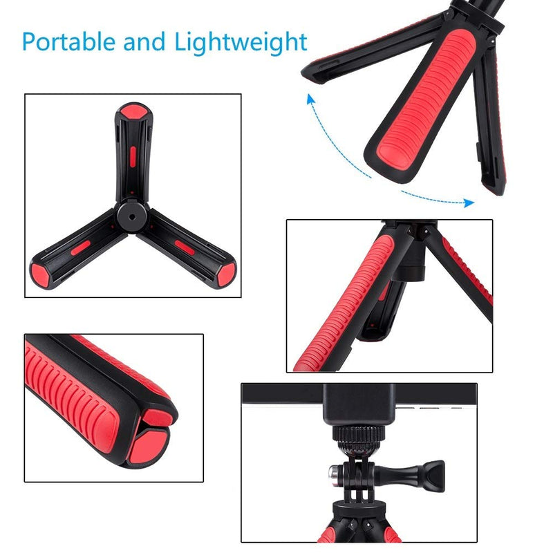 Taisioner Mini Selfie Stick Tripod Kit Two in One for GoPro AKASO Action Camera and Cell Phone Accessories Red