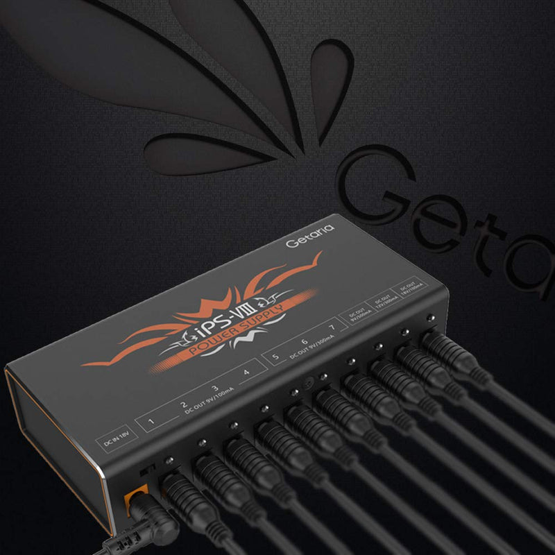 Getaria Guitar Pedal Power Supply 10 Isolated DC Output for 9V/12V/18V Effect Pedal (Black) Black
