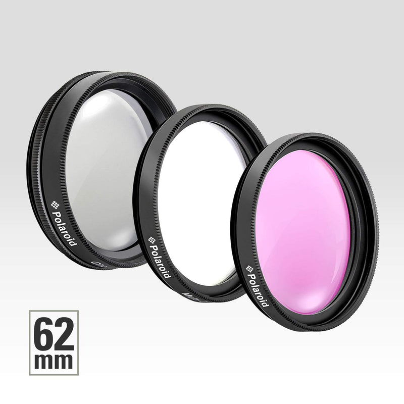 Polaroid Optics 62mm 3-Piece Filter Kit Set [UV,CPL,FLD] includes Nylon Carry Case – Compatible w/ All Popular Camera Lens Models 62 mm