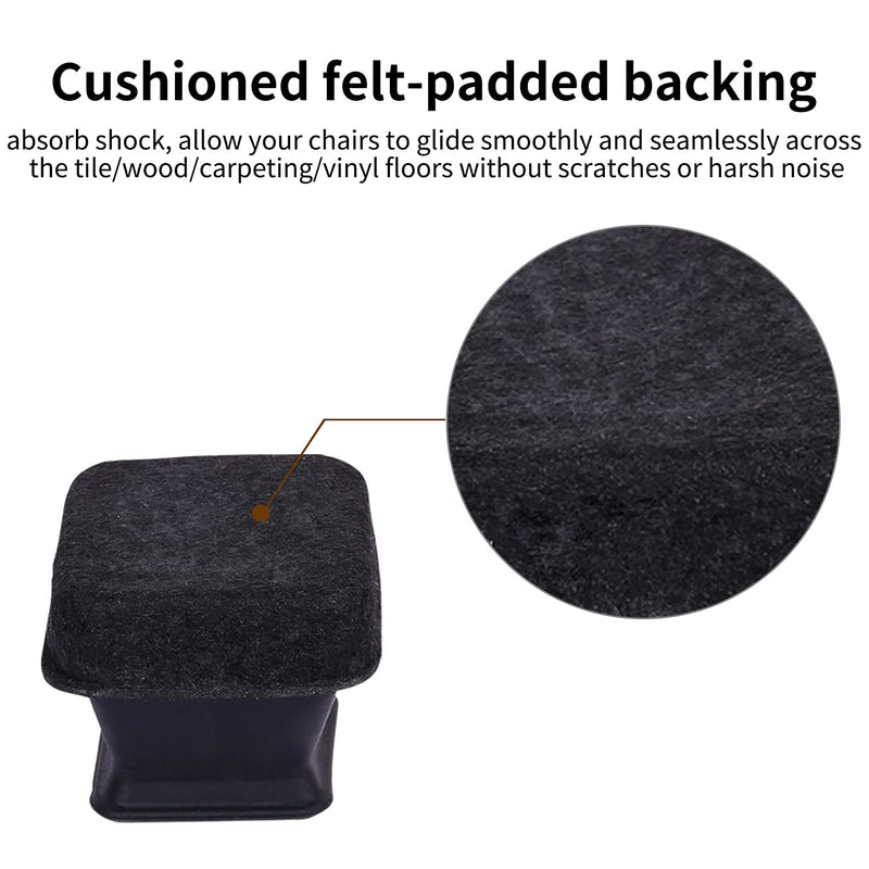 Ezprotekt 24 PCS Square Silicone Chair Leg Floor Protectors with Felt Pads Surrounding, Chair Leg Covers Felt Furniture Pads,Fit Square Furniture Leg Diameter from 30mm to 40mm(Fit:1.2"- 1.6", Black) Square -Black Large - (Fit: 1.2 -1.6")