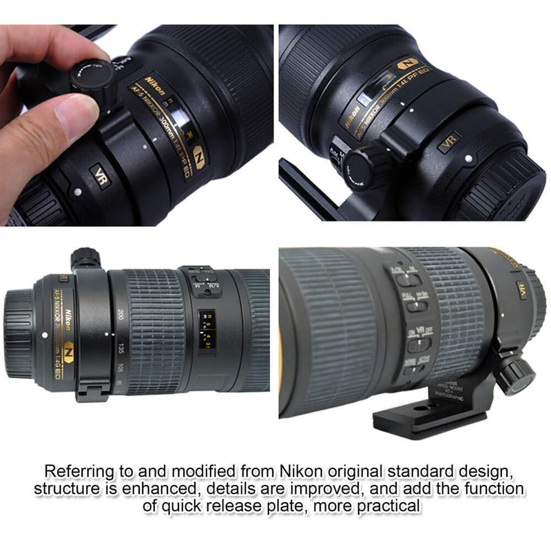 iShoot Improved 68mm Lens Collar Tripod Mount Ring for Nikon AF-S 300mm F/4E PF ED VR and Nikon AF-S 70-200mm F/4G ED VR Lens, with ARCA-Swiss Fit Quick Release Plate for Arca Type Tripod Ball Head