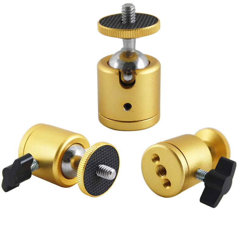 EXMAX Tripod Mini Ball Head with 1/4” Screw for Photography Studio DSLR Camera - 2 Pack Golden