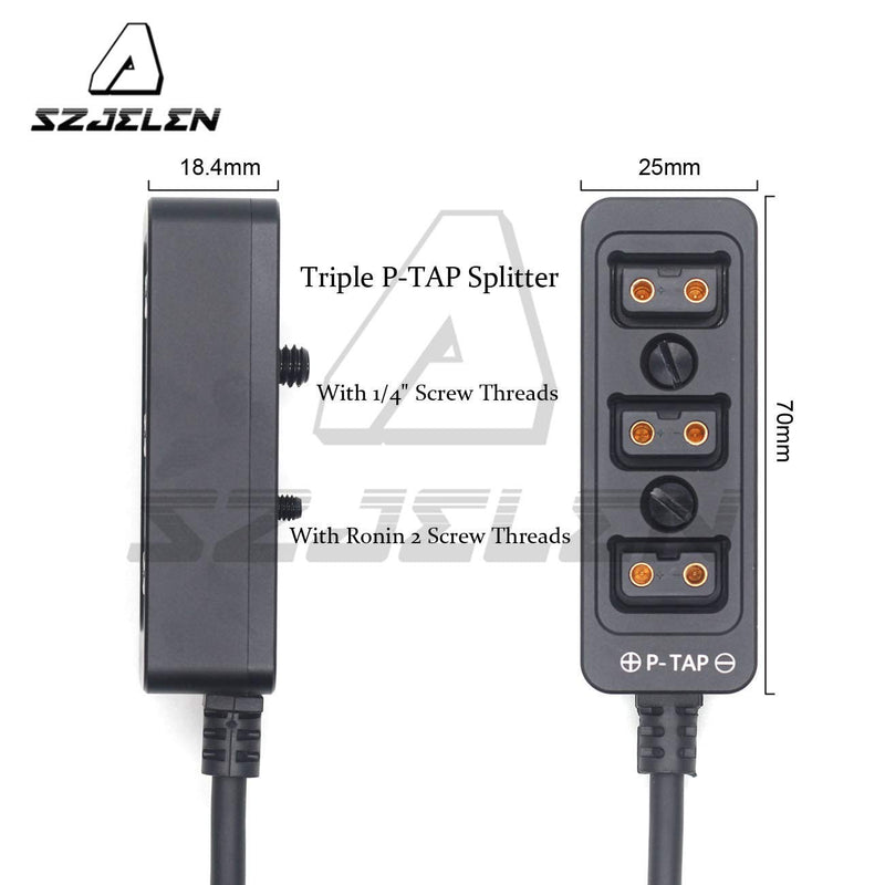 SZJELEN Metal Triple P-TAP D-tap Splitter,D-tap to 3ports D-tap P-tap Splitter Cable for Photography Power,Dtap Three-Way Splitter (Black Spring Cable) Black Spring Cable