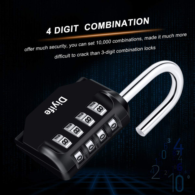 Combination Padlock, [2 Pack]Diyife 4 Digit Combination Lock, Padlock for School Gym Locker, Filing Cabinets, Toolbox, Employee Locker, Fence, Hasp, Outdoor Storage, Parking Lock, etc.(Black) Black2