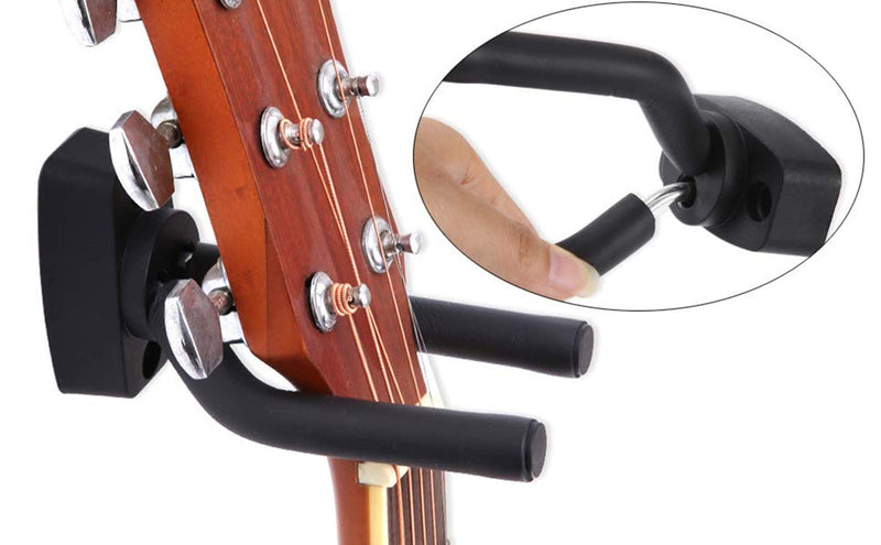 Guitar Wall Mount Hanger 2 Pack Black Guitar Hanger Wall Hook Holder Stand Display with Screws - Easy To Install - Fits All Size Guitars, Bass, Mandolin, Banjo, Ukulele Black 2 Pack