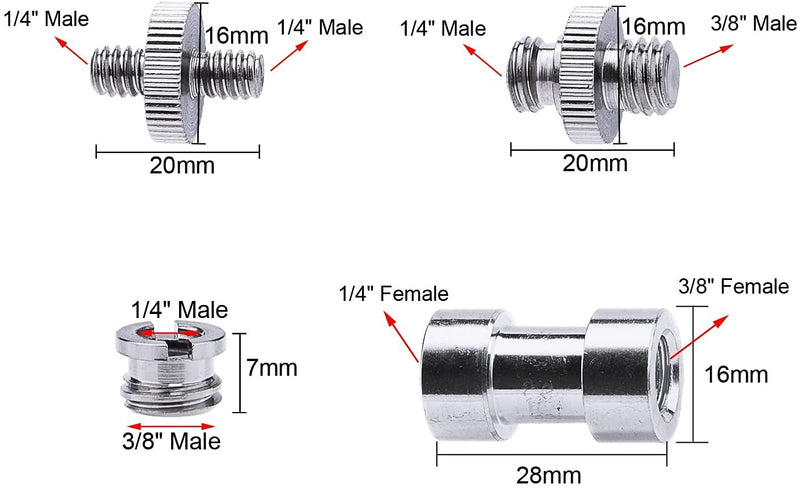Vizemo 1/4 Inch and 3/8 Inch Converter Threaded Screws Adapter Mount Set for Camera/Tripod/Monopod/Ballhead, 16 Pieces