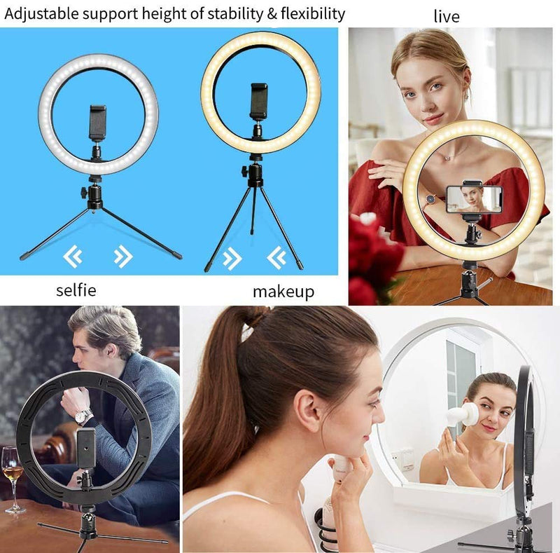 LED Selfie Ring Light 10" with Adjustable Tripod Stand, Bluetooth Remote Shutter for Live Stream/Makeup/YouTube Video/Photography, Compatible with iPhone & Android