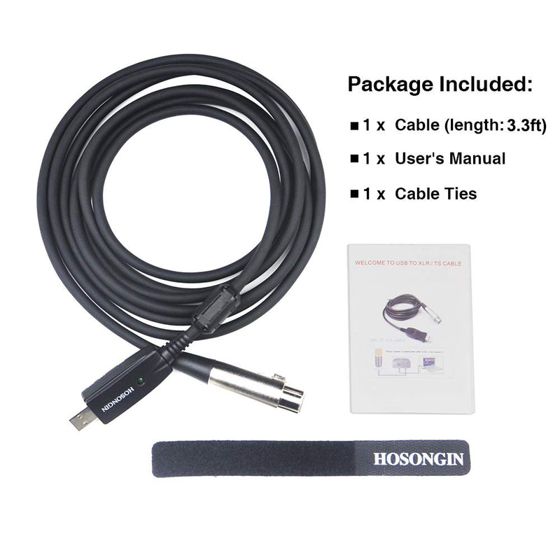 USB Microphone Cable 3.3 Feet, HOSONGIN USB Male to XLR Female Mic Link Converter Cable Studio Audio Cable Connector Cords Adapter for Microphones or Recording