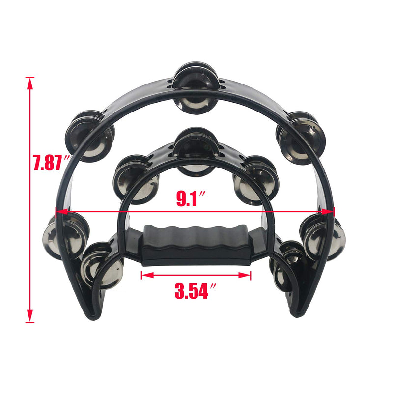Ogrmar Double Row Handled Tambourine Metal Jingles Hand Held Percussion Drum with Ergonomic Handle Grip for Gift KTV/Party/Kids Toy (Black) Black