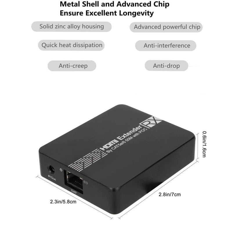 HDMI Extender Over Single CAT5e/CAT6 up to 165ft with IR 1080p POC Deep Color Video EDID Copy Loop Out Option