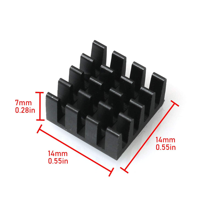 ZZHXSM 14mm Heatsink 4PCS 14 x 14 x 7mm Black Aluminum Heat Sink Radiator Cooler with Thermal Conductive Adhesive Tape Cooling Fin