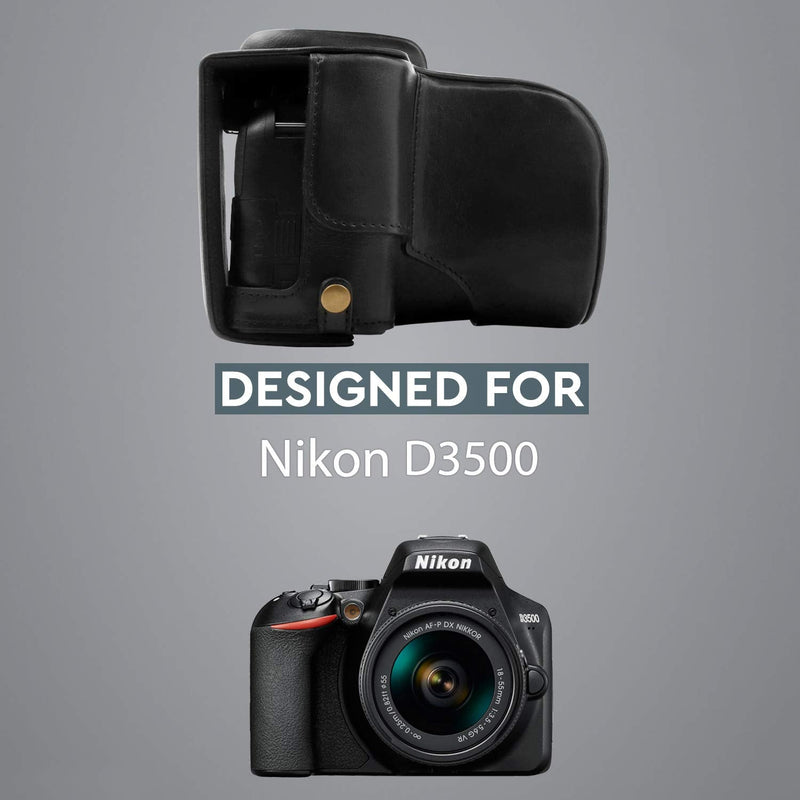 Mega Gear MG1535 Nikon D3500 Ever Ready Leather Camera Case and Strap - Black, Compact