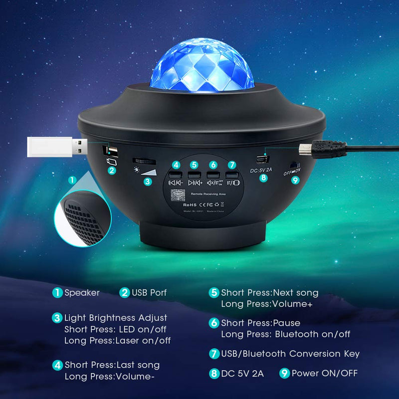 [AUSTRALIA] - Night Light Projector, OTTOLIVES Star Projector Galaxy Projector & LED Nebula Cloud/Rotatable Ocean Wave Projector with Bluetooth Music Speaker for Baby Kids Bedroom/Home Theatre/Night Light Ambiance 