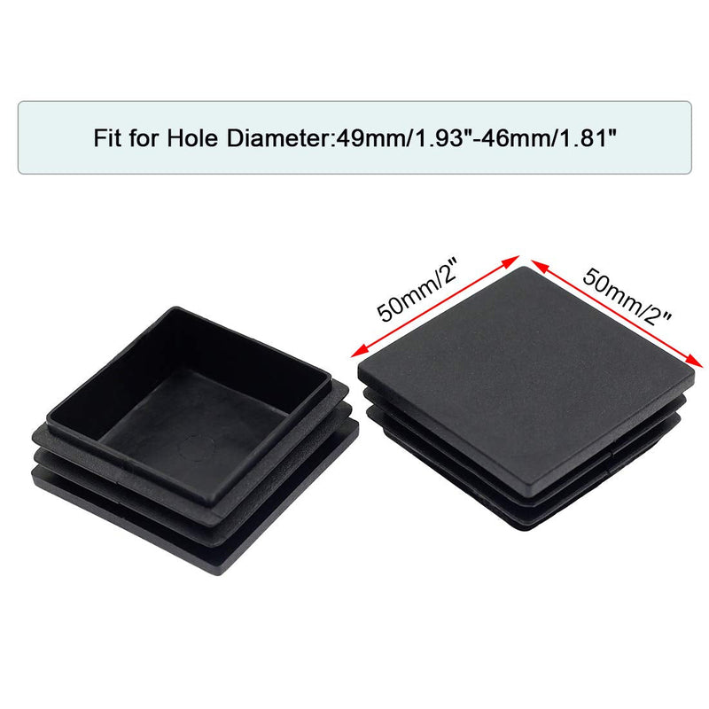 Suiwotin 24Pack 50mm (2 Inch) Square Plastic Plug, Square Tubing End Caps, Tubing Post End Cap for Square Tubing/Black Plastic Square Plugs 50x50 24
