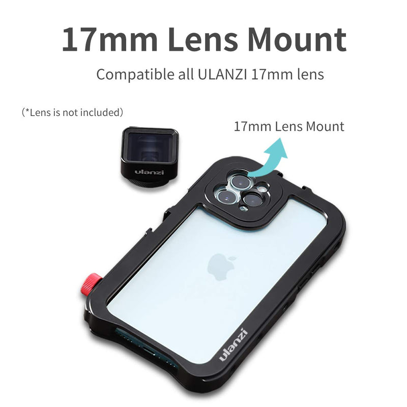 ULANZI Aluminum Video Cage for iPhone 11 Pro, Protective Smartphone Vlog Frame Housing Rig w Lens Adapter / 1/4'' Tripod Screw/ 2 Cold Shoe Mounts for Microphone LED Video Light for iPhone 11 Vlogging