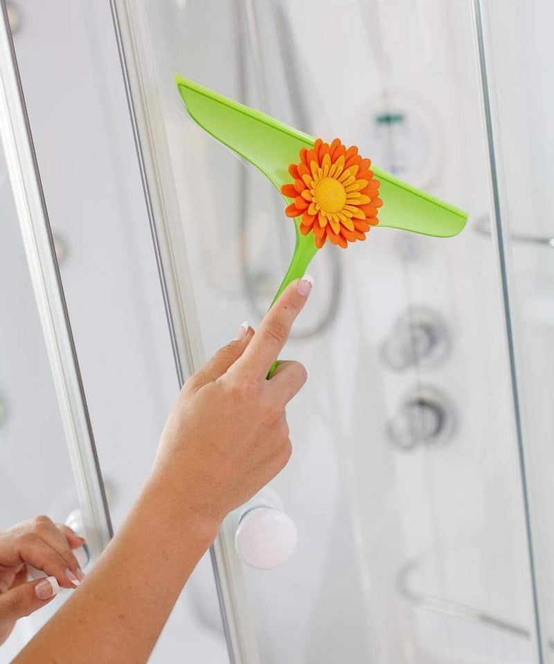 [AUSTRALIA] - Vigar Flower Power Squeegee, Pink and Green, 9 inches, Space-Saving Hanging Hole for Quick-Drying 