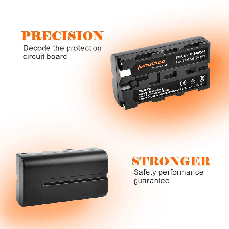 Powtree NP-F550 2 Pack 2900mAh Replacement Battery and LCD Dual Charger Compatible with Sony NP-F330 NP-F530 NP-F570 Battery, Sony CCD-RV100 CCD-RV200 SC5 SC9 TR1 TR940 TR917 Camera CN-160 CN-216