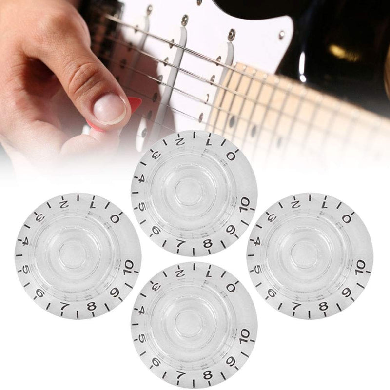 Keenso 4Pcs Electric Guitar Top Hat Knob, Tone Control Knob Transparent Bell Volume Musical Instrument Accessories for Guitar Bass tranparent with black letter