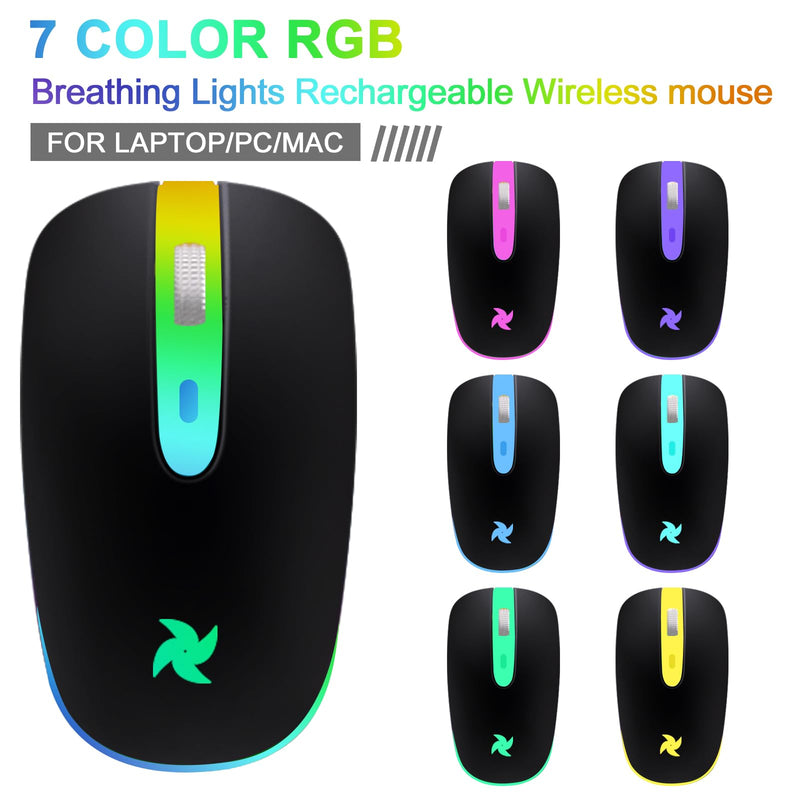 [AUSTRALIA] - HZD LED Wireless Mouse, Slim Silent Rechargeable Mouse, 2.4G Portable USB Optical Mouse with Type C Adapter, 3 Adjustable DPI Levels 1600/1200/800 Computer Mouse for Laptop,PC,MacBook,Notebook Black 