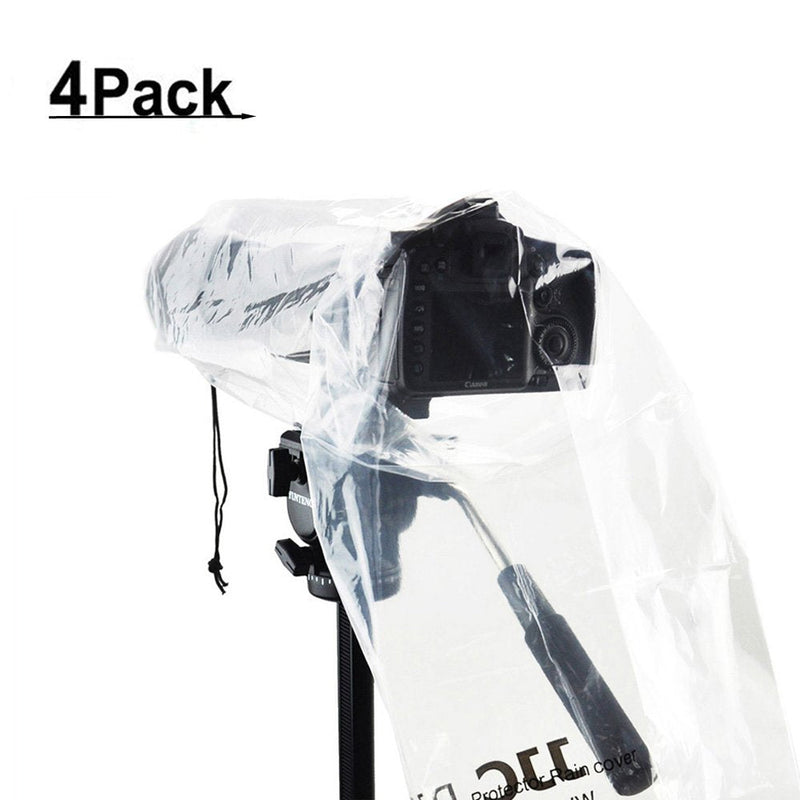 DSLR Camera Rain Cover JJC Rain Coat Sleeve Protector for Canon Nikon Fujifilm Sony Olympus Panasonic Tamron Sigma with a Lens up to 18" PE Material Totally See-Through -4 Pack 4-Pack