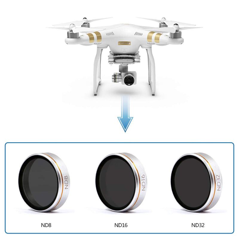 LENSKINS 3-Pack Drone MRC ND4/ ND8/ ND16 Filter for DJI Phantom 4/3 Professional/ 3 Advanced, AGC Optics, Aluminum Frame, Ultra Slim Neutral Density Filter Set with Storage Case & Lens Cloth 3 Pack-ND4/8/16