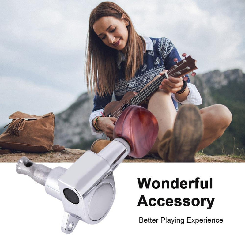 Ukulele String Tuning Pegs, 2L2R Silver Enclosed Locking Tuners Red Round Machine Heads for Ukulele 4 String Guitars