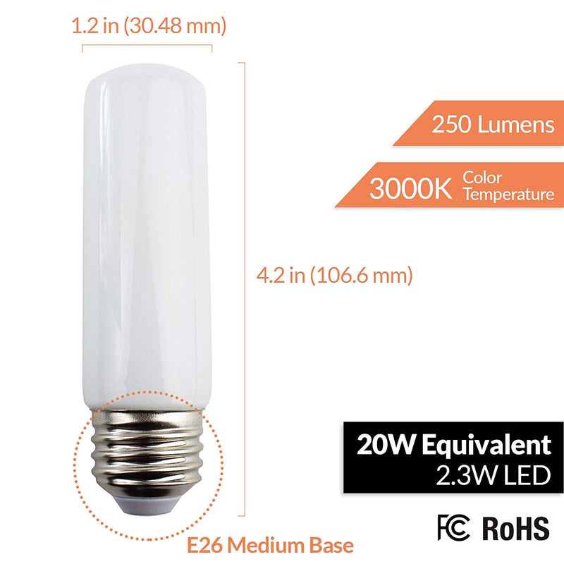 Newhouse Lighting T10-2320 Modern T10 LED Bulb 2.3W (20W Equivalent) E26 Medium Base, Halogen Replacement Light, 200 lm, 120V, 3000K