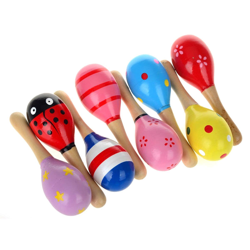OULII Wooden Maracas Wooden Shakers Wooden Rattle Musical Educational Toys for Children Pack of 10(Random Color Pattern)