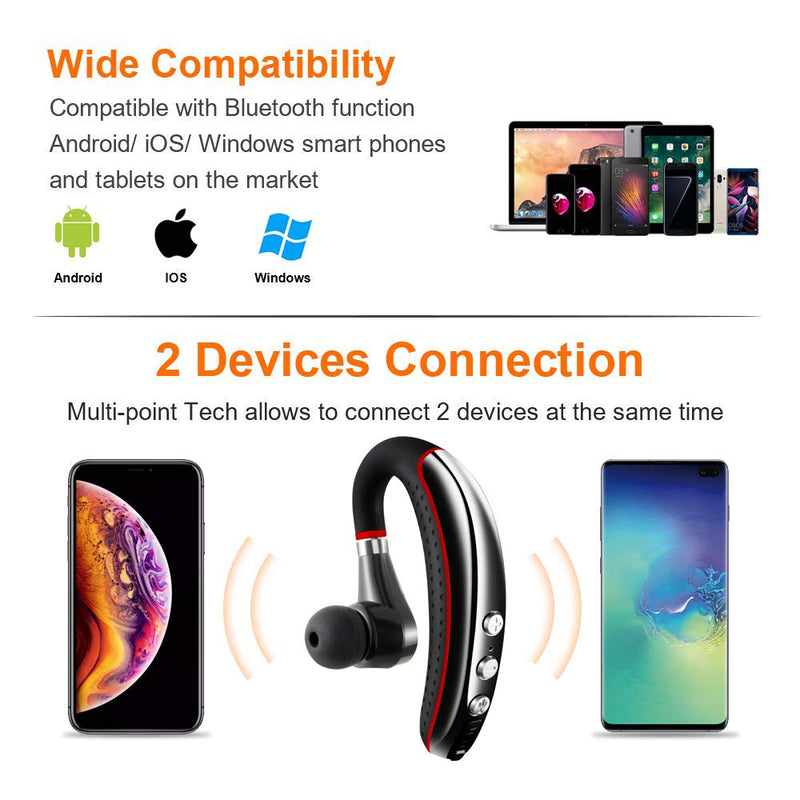 Bluetooth Headset V5.0,Wireless Bluetooth Earpiece with Noise Canceling Mic for Cell Phone,Ultralight Business Earphone for Driving/Trucker/Office,Sweatproof Headset for Android/iPhone/Smartphone