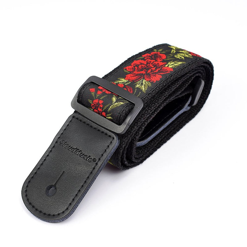 CLOUDMUSIC Ukulele Strap Floral Pattern Roses Strap For Soprano Concert Tenor Baritone (Red Roses) Red Roses
