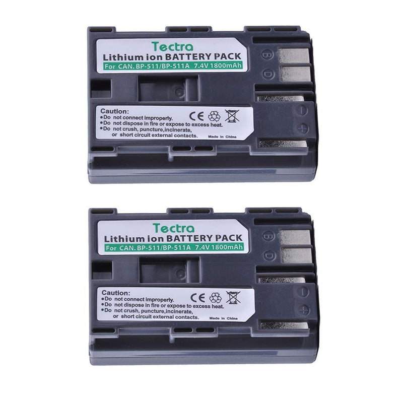Tectra 2-Pack BP-511 BP-511A Replacement Battery and LED USB Dual Charger for Canon EOS 5D 10D 20D 20Da 30D 40D 50D 300D D30 D60 Rebel PowerShot G1 G2 G3 G5 G6 Pro 1 Pro 90 Pro 90IS