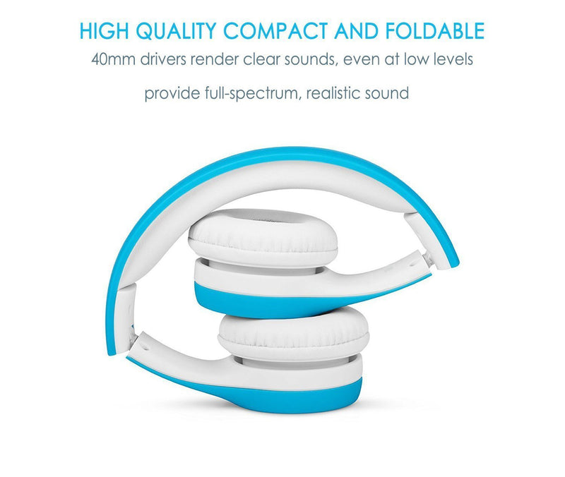 [Volume Limited] KPTEC Kids Safety Foldable On-Ear Headphones with Mic, Volume Controlled at Max 93dB to Prevent Noise-induced Hearing Loss (NIHL), Passive Noise Reduction, Wired Earbuds,Blue Blue