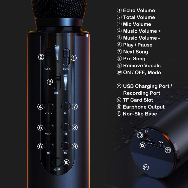 [AUSTRALIA] - Wireless Bluetooth Karaoke Microphone with Dual Stereo Speaker for Cell Phone Tablet PC, Portable Handheld Singing Machine Gifts (2020 Upgraded Black) 