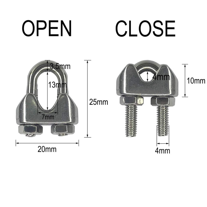 HEVERP 24PCS 3/16 Inches M4 Stainless Steel Wire Rope Cable Clip Clamp
