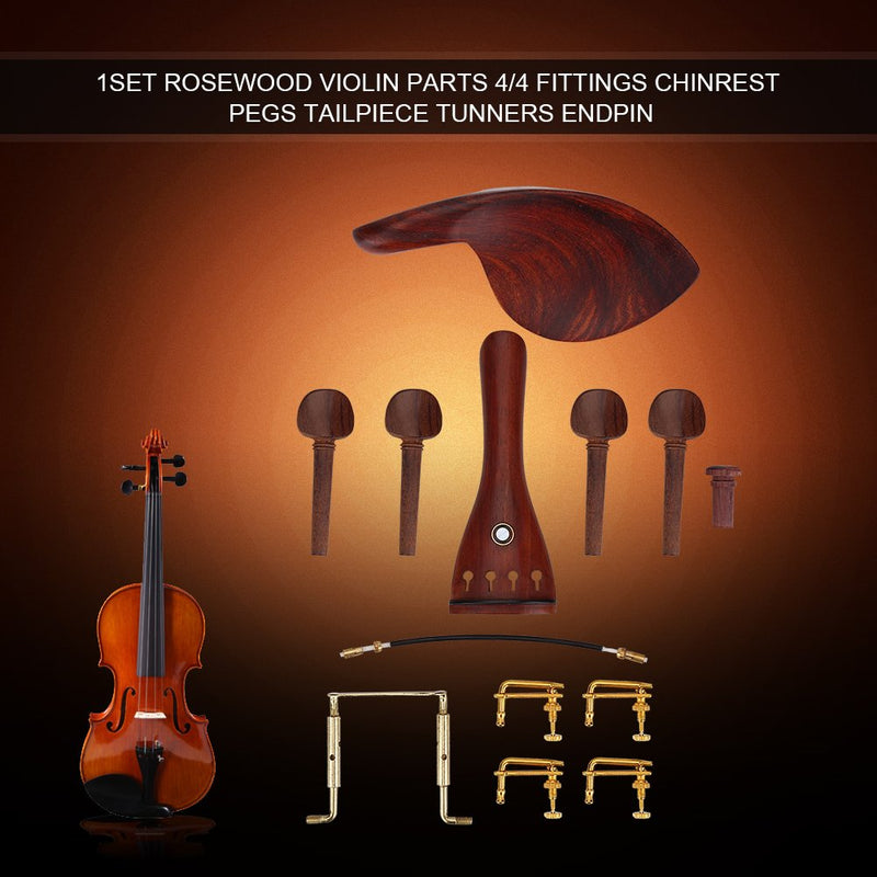 Dilwe Rosewood Violin 4/4 Fittings Set with Tailpiece Endpin Tuners Chin Rest Tail Gut Violin Parts Accessories