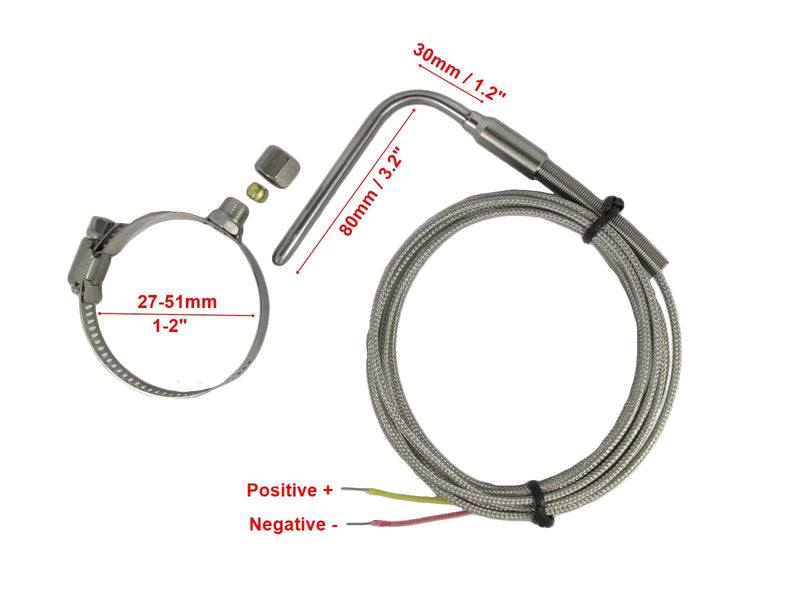 Exhaust Gas Temperature Sensors K Type Adjustable Insert Length with Clamp (1~2 Inch)