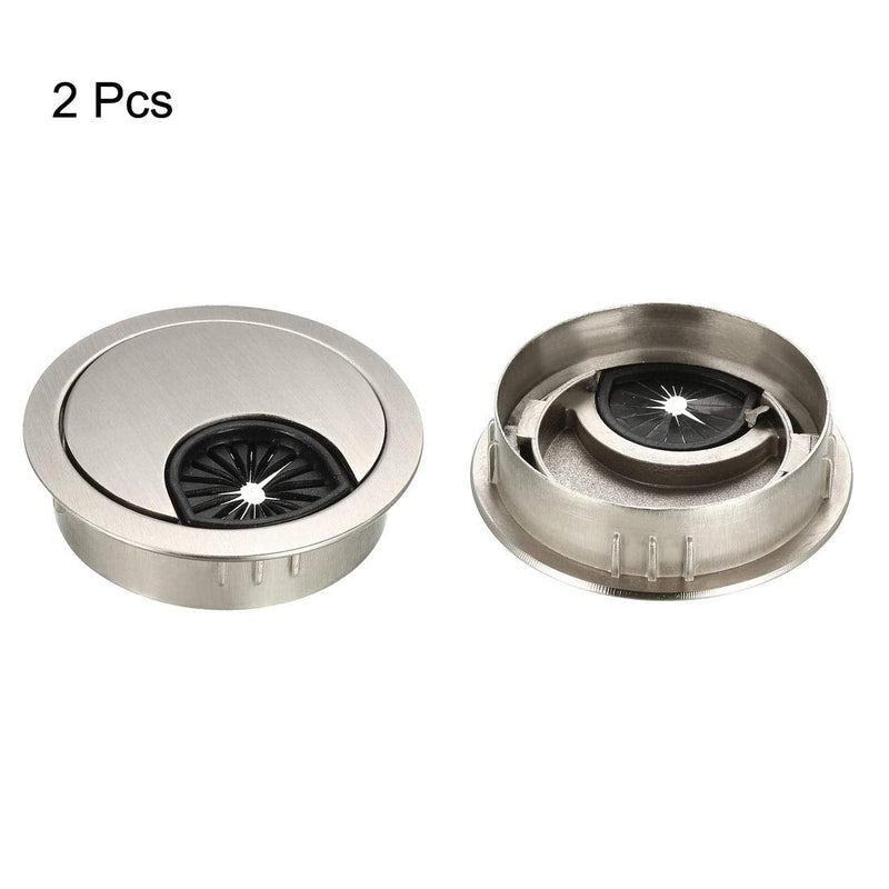 [AUSTRALIA] - uxcell Cable Hole Cover, 2" Zinc Alloy Desk Grommet for Wire Organizer, 2 Pcs (Wire Drawing, Silver) 2 Inch Brushed Silver 