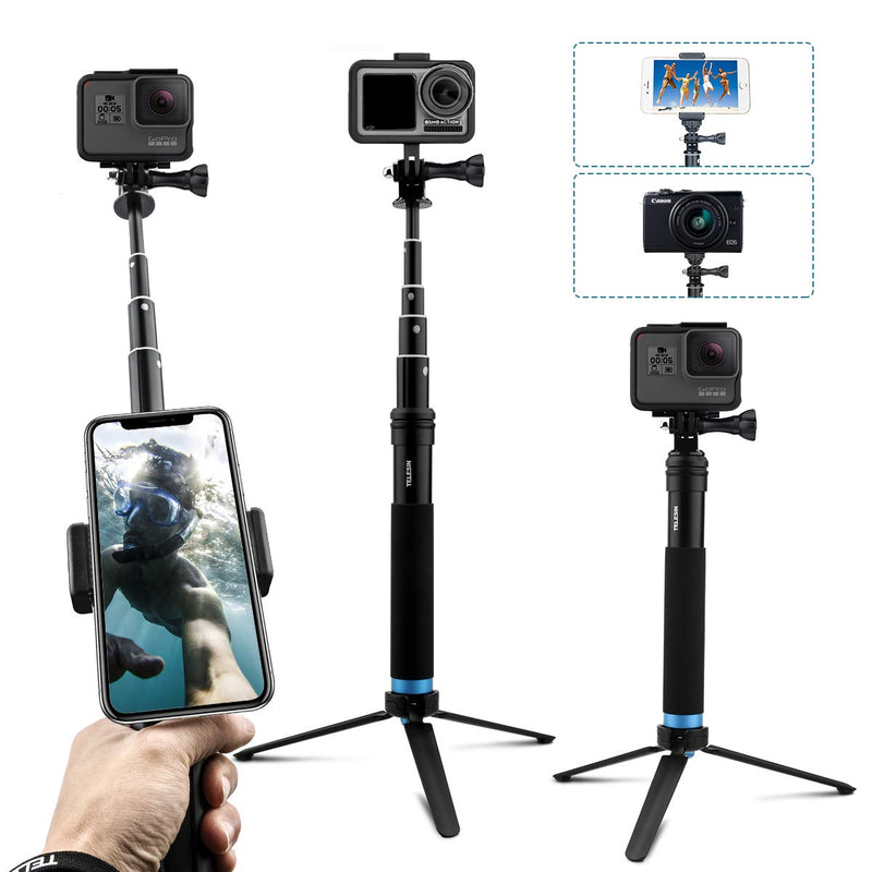 AFAITH Upgraded Pole for GoPro, Aluminum Alloy GoPro Selfie Stick with Stable Tripod Waterproof Handheld Monopod for GoPro Hero 8 Black/Hero 9 Black/7/6/5/4/ Osmo Action Camera/Xiao Yi Action Camera