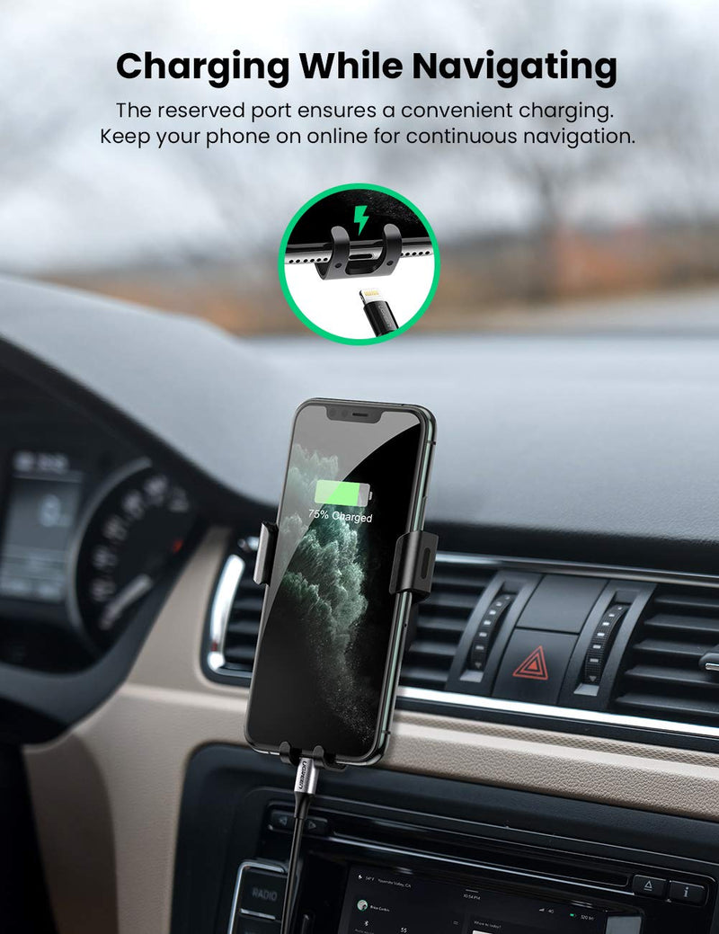 UGREEN Car Air Vent Mount Cell Phone Holder Gravity Compatible for iPhone 12 11 Pro Max SE XR XS X 6S 7 Plus 8 6 Samsung Galaxy S20 S9 S10 S8 S7 Edge S6 Google Pixel 4 2 XL LG G8 Smartphone Black