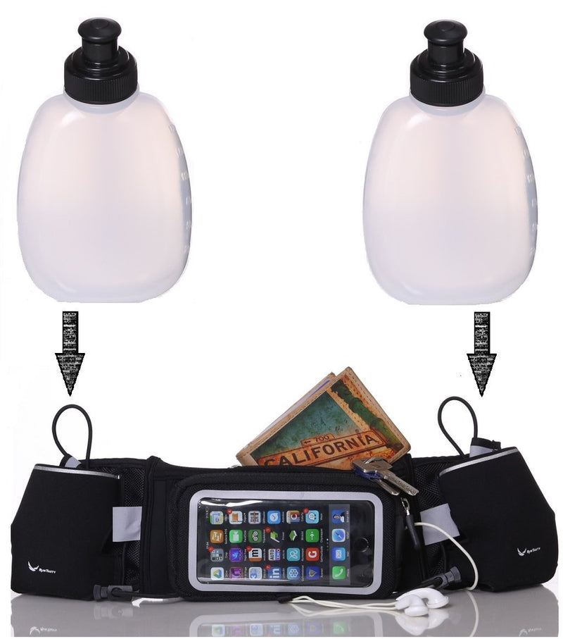 2x 10 oz BPA Free Water Bottles for the Runtasty Running Hydration Belt w/Touch Screen Cover! Full compatibility with most Running Fuel Belts and Fanny Packs on the Market!