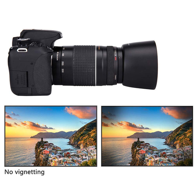 JJC Camera Lens Hood Shade Fits for Canon EF 75-300mm f/4-5.6 III USM & Canon EF-S 55-250mm f/4-5.6 is II Lens Replaces Canon ET-60 Hood Reverse Attaching -Black
