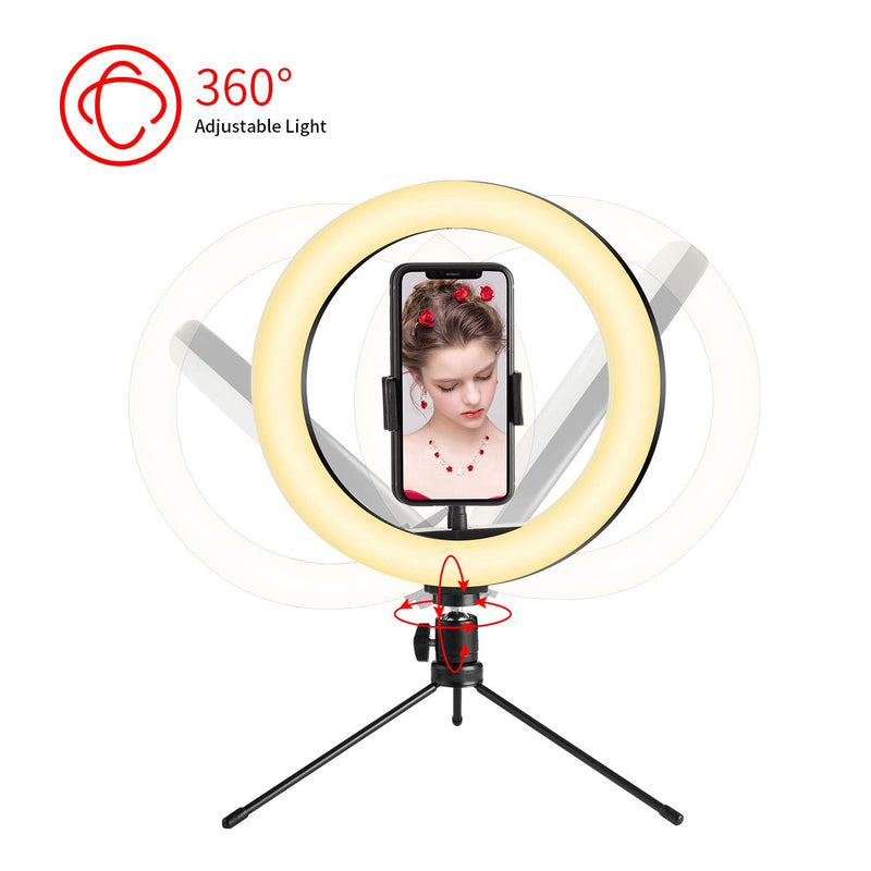 10.2" Ring Light with Stand and Phone, LED Ring Light with Stand for Live Stream, Dimmable Selfie Ring Light with 3 Light Modes & 10 Brightness Level