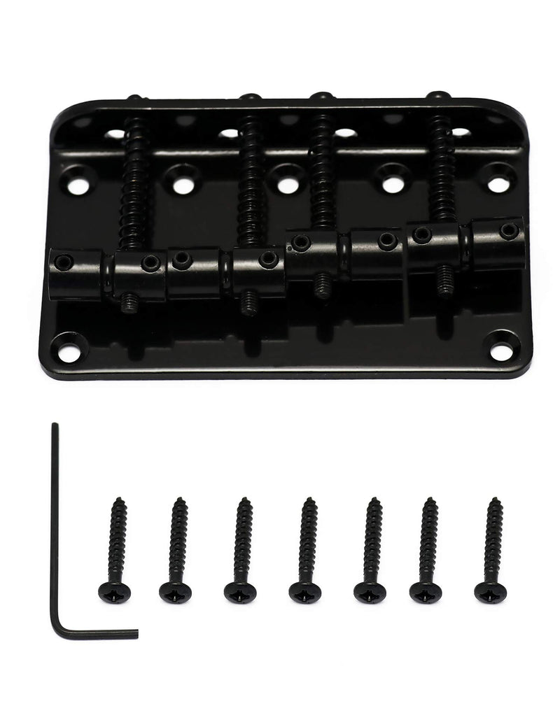 Metallor Hard Tail Fixed Bass Guitar Bridge Compatible with 4 string Jazz Bass or Precision Bass Style Bass Guitar Top Load Black.