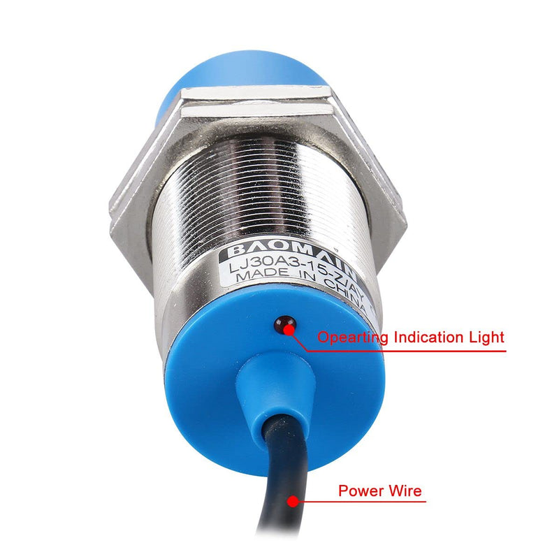 Baomain M30 Non-Embedded Inductive Sensor Switch LJ30A3-15-Z/BX Cylindrical Type DC 10-30V 3 Wire NPN NO(Normally Open) CE