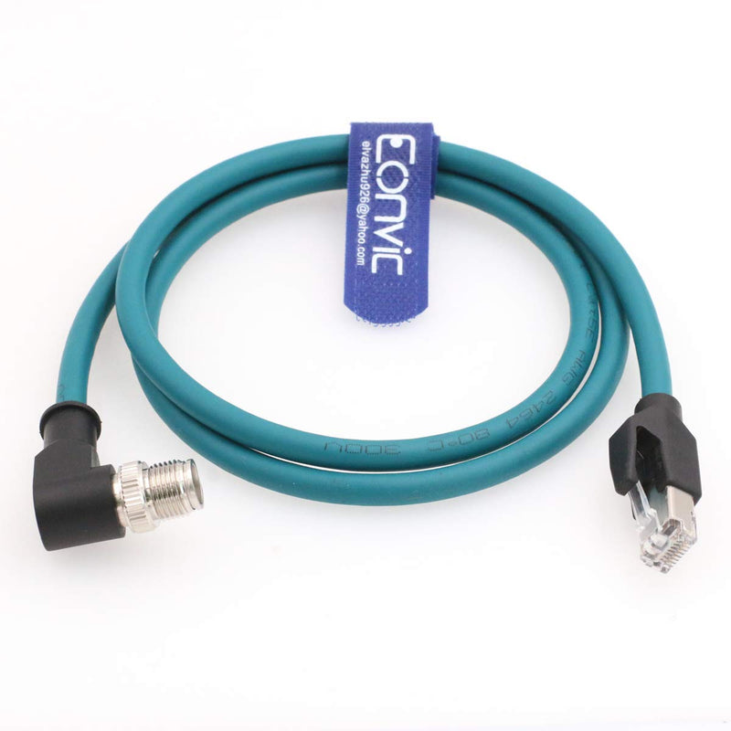 Eonvic Cognex Industrial Ethernet M12 Right Angle X Code to RJ45 High Flex Cable 3M Right angle X-code Blue