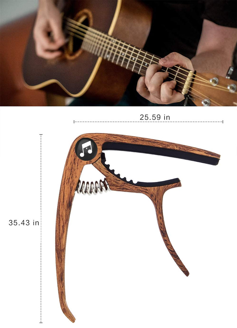 HQzon 3 in 1 Guitar Capo for Acoustic Electric Guitar Ukulele Banjo Mandolin Bass with 1 Guitar Pick (Wood Grain)
