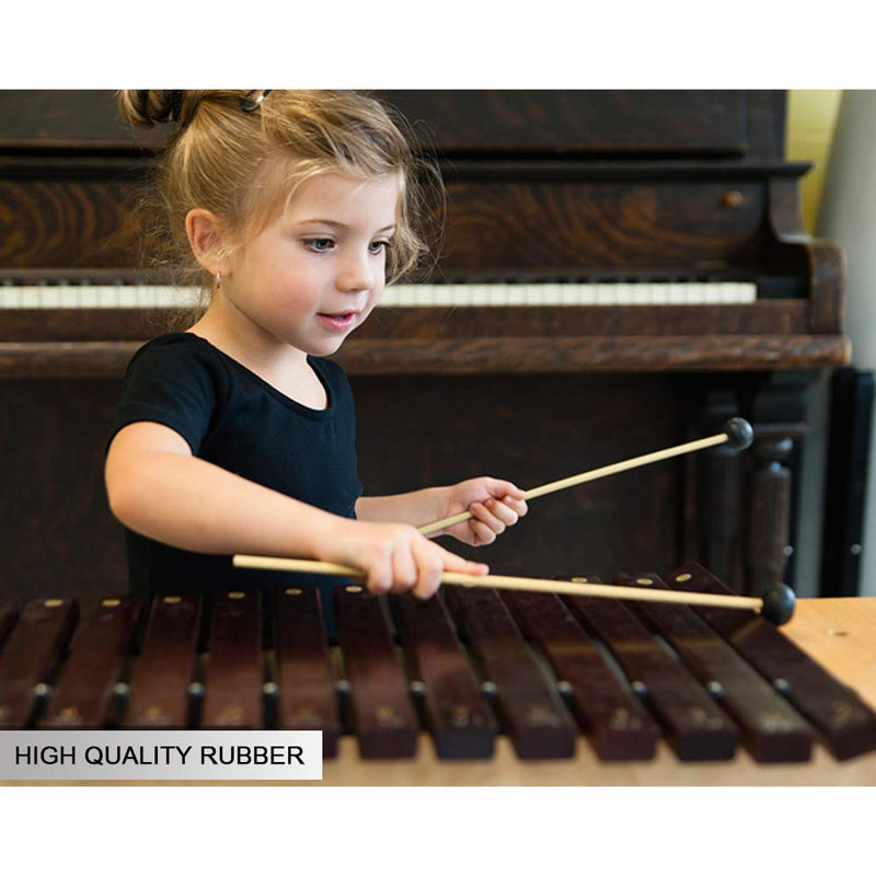 Marimba Mallets 1 Pair Medium Hard Yarn Head Marimba Mallets and 1 Pair Rubber Mallets Sticks with Wood Handle for Percussion Bell Glockenspiel