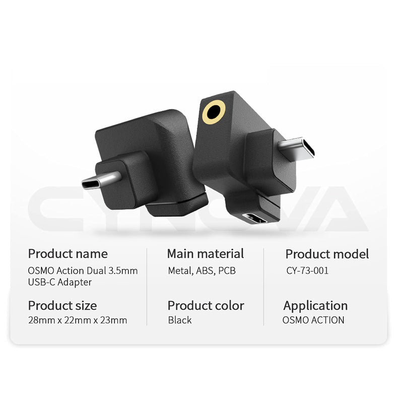 CYNOVA Osmo Action Dual 3.5mm/USB-C Mic Adapter- Made for DJI Osmo Action with Authorization