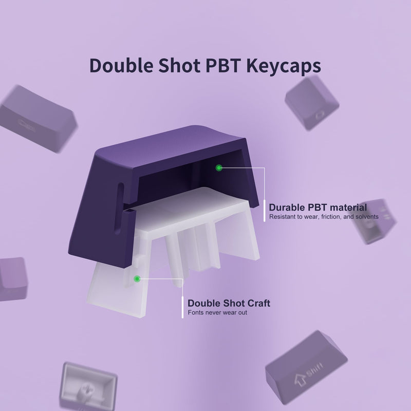 XVX Side Print Keycaps - Shine Through Keycaps, PBT Double Shot Custom Keycap Set, 136 Keys Gradient Purple Keycaps, OEM Profile Keyboard Keycaps for Cherry Gateron MX Switches Keyboard