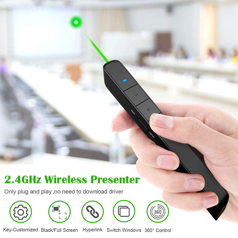 [AUSTRALIA] - KNORVAY Presentation Clicker Green Light Pointer USB Rechargeable Wireless Presenter PowerPoint Clicker Hyperlink Presentation Remote Control Slide Advancer RF 2.4GHz for Keynote/Mac/PC/Laptop … 